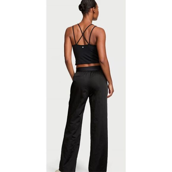 🔥Victoria’s Secret Lux Glossy black elastic waist, super soft wide leg pants wi - Picture 2 of 10